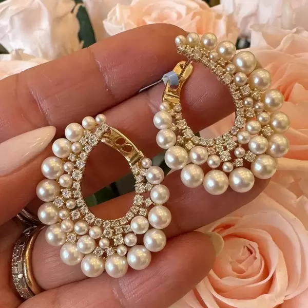 25ctw Pearl Front Facing Hoop Statement Earrings SayaBling