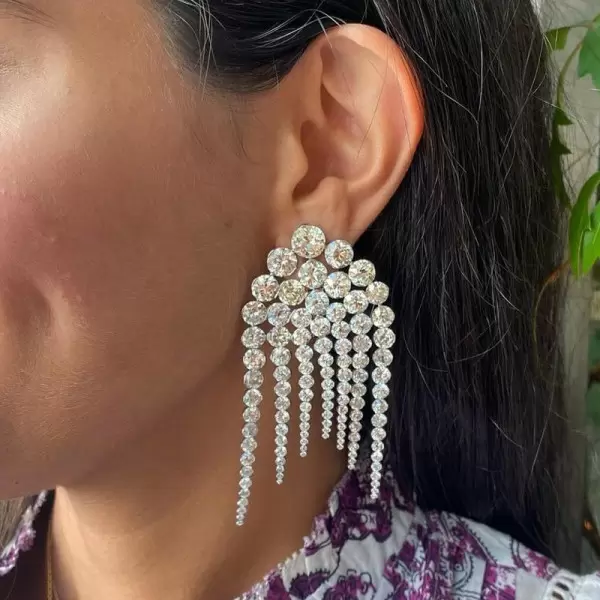 22ctw Round Cut Fringe Chandelier Earrings