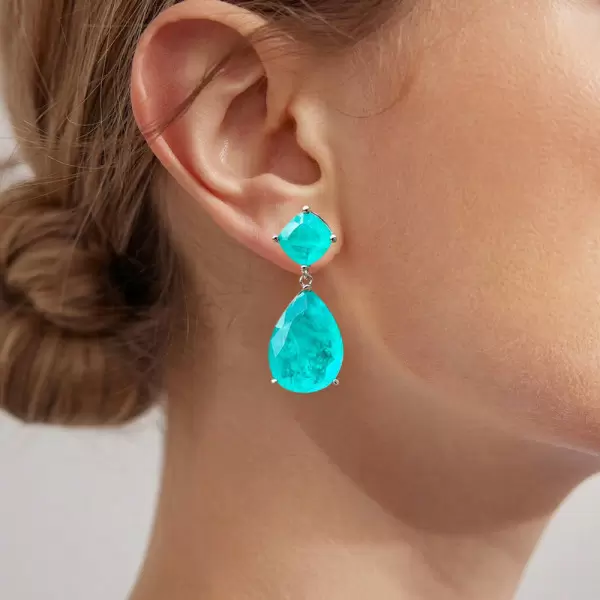 14ctw Pear and Cushion Cut Paraiba Drop Earrings