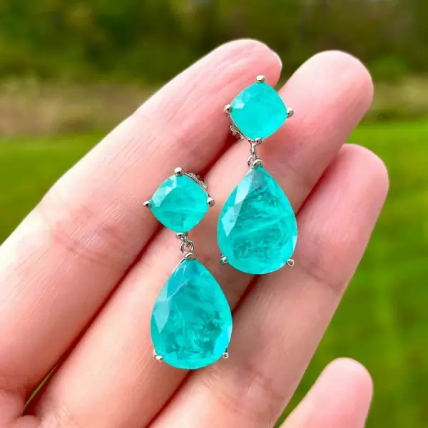 14ctw Pear and Cushion Cut Paraiba Drop Earrings