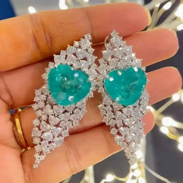 20ctw Heart Cut Paraiba Cluster Statement Earrings