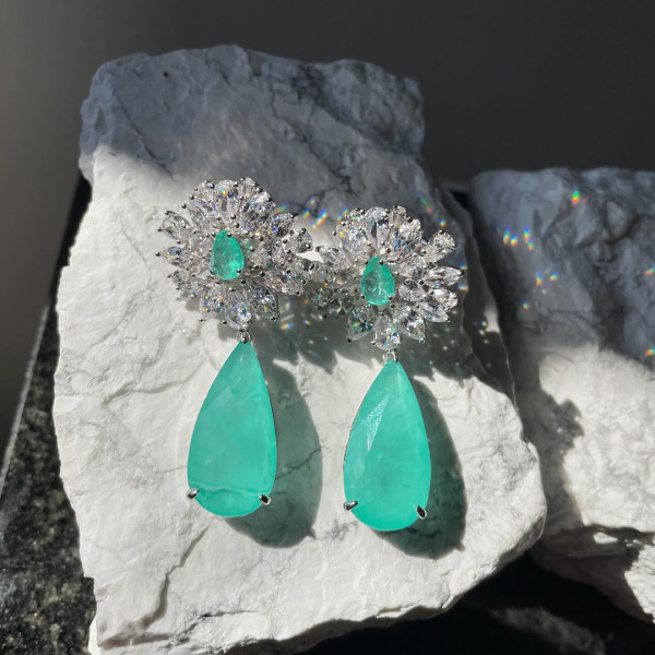 18ctw Pear Cut Green Blue Paraiba Drop Earrings