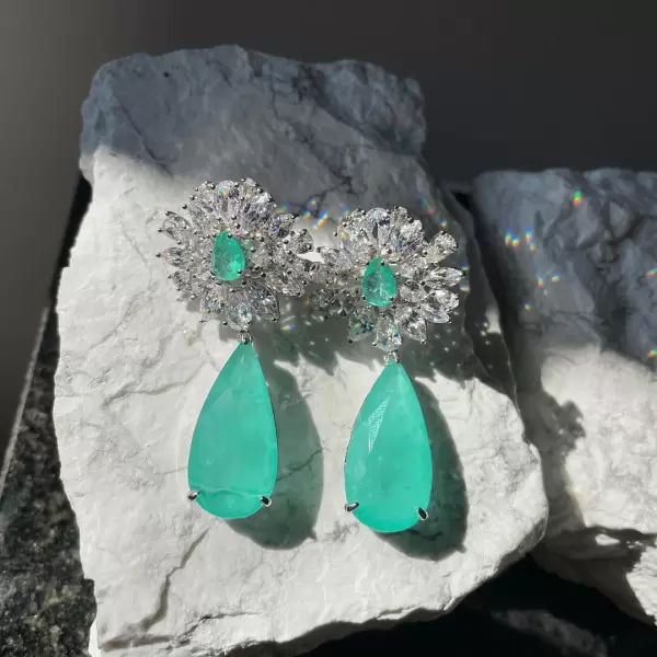 18ctw Pear Cut Green Blue Paraiba Drop Earrings