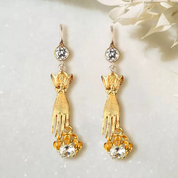Antique Sandblasted Love Hands Flower Drop Earrings