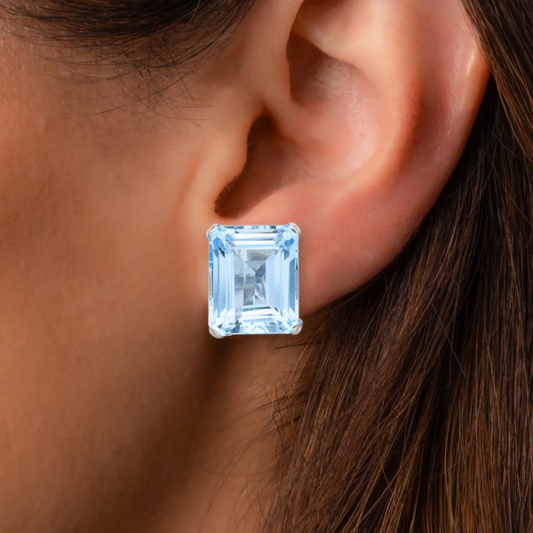 20ctw Emerald Cut Aquamarine Vintage Clip-on Stud Earrings