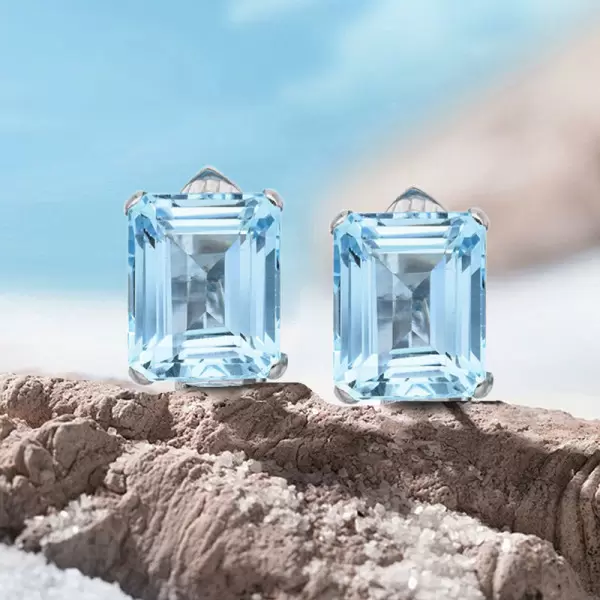 20ctw Emerald Cut Aquamarine Vintage Clip-on Stud Earrings