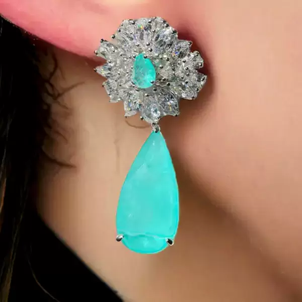 18ctw Pear Cut Green Blue Paraiba Drop Earrings