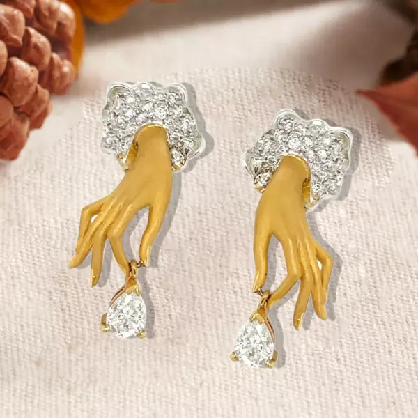 Pear Cut Antique Sandblasted Love Hands Drop Earrings