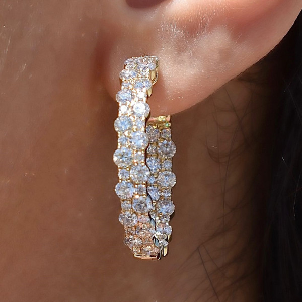 4ctw Round Cut Two-Row In-out Cluster Hoop Earrings
