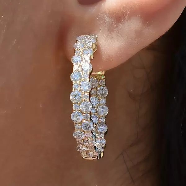 4ctw Round Cut Two-Row In-out Cluster Hoop Earrings