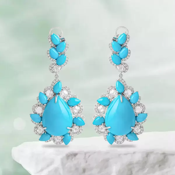 20ctw Pear Cut Turquoise Vintage Statement Earrings