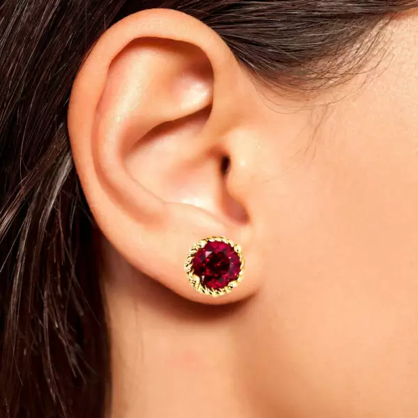 8ctw Round Cut Ruby/Aquamarine Rope Halo Stud Earrings