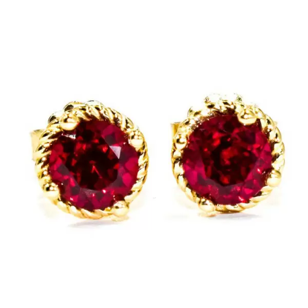 8ctw Round Cut Ruby/Aquamarine Rope Halo Stud Earrings