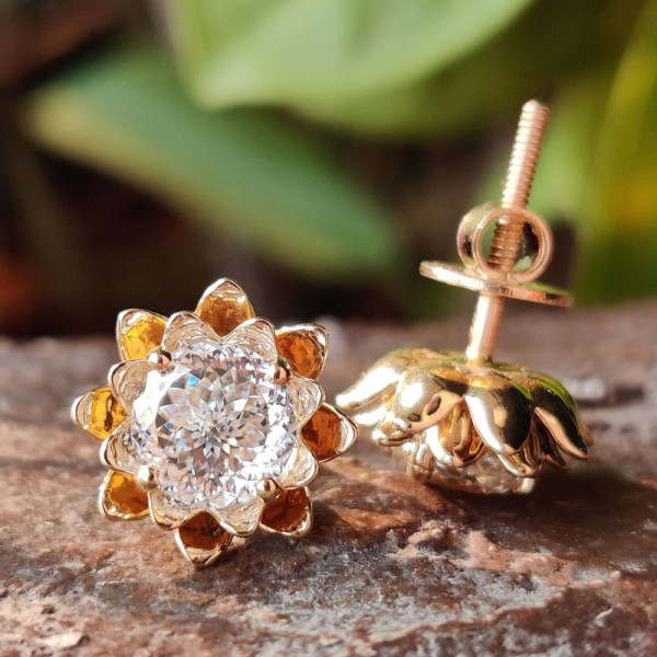 4ctw Round Firework Cut Flower Stud Earrings