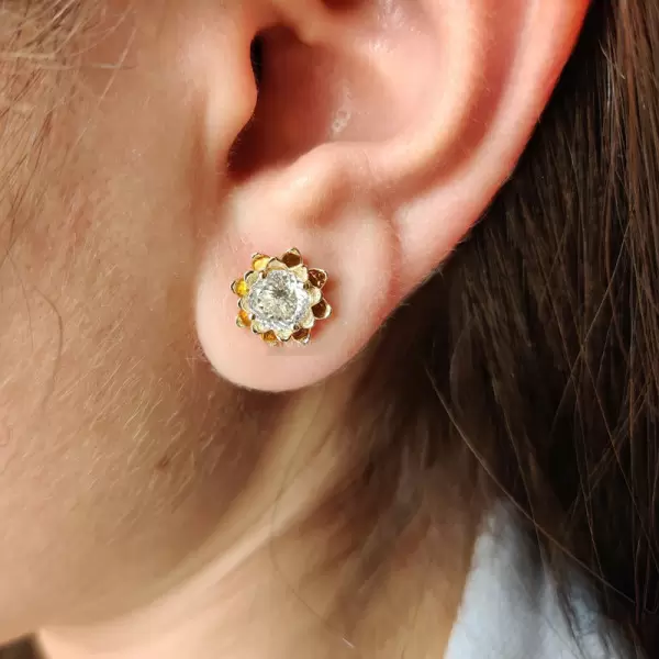 4ctw Round Firework Cut Flower Stud Earrings