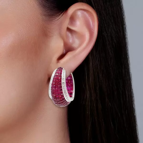 32ctw Invisible Set Ruby Inside-out Hoop Earrings
