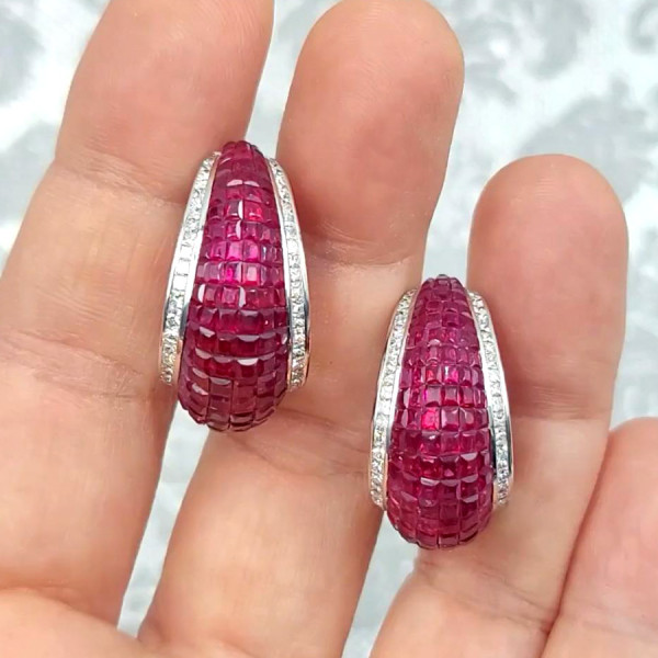 32ctw Invisible Set Ruby Inside-out Hoop Earrings