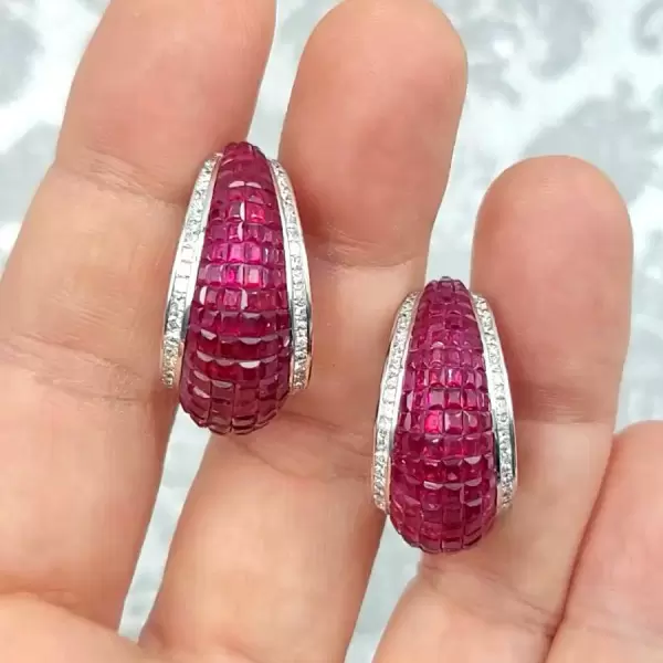 32ctw Invisible Set Ruby Inside-out Hoop Earrings