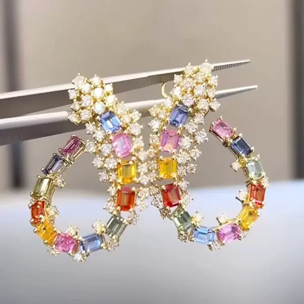 24ctw Emerald Cut Rainbow Sapphire Statement Earrings