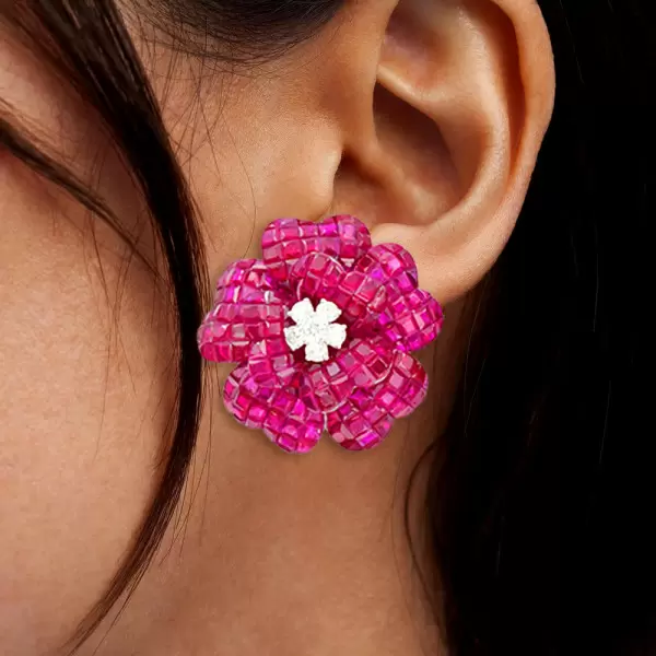 49ctw Invisibly-Set Ruby Flower Statement Earrings