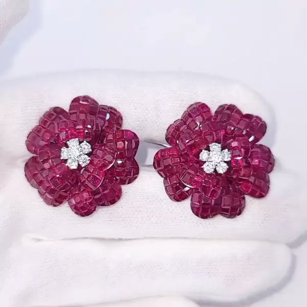 49ctw Invisibly-Set Ruby Flower Statement Earrings