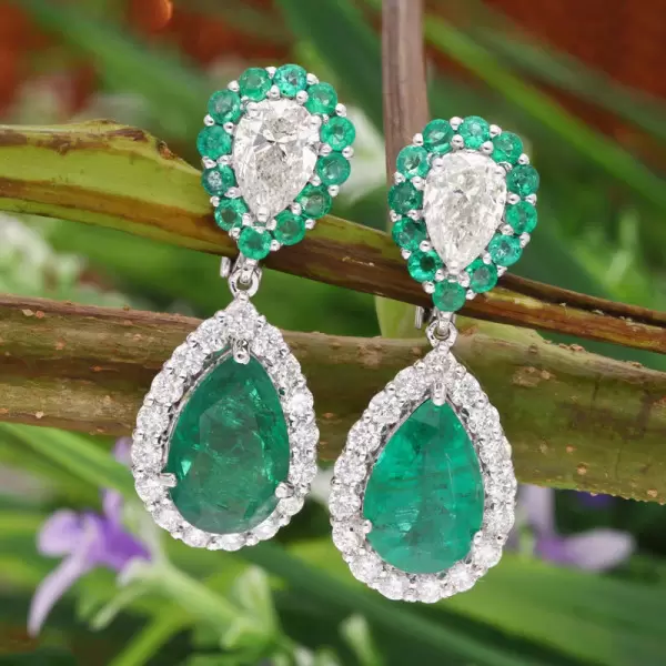 20ctw Pear Cut Emerald and White Sapphire Drop Earrings