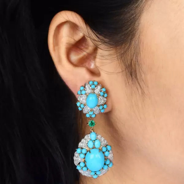 28ctw Oval Cut Turquoise Bohemian Style Drop Earrings