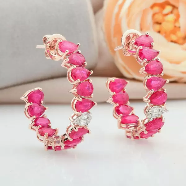 16ctw Pear Cut Ruby Huggie Hoop Earrings