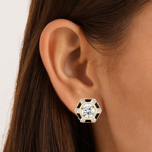 5.5ctw Round Cut Hexagon Enamel Vintage Stud Earrings