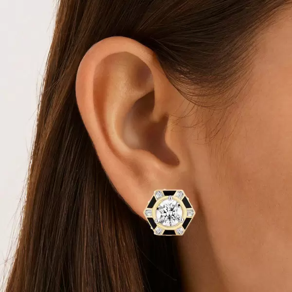 5.5ctw Round Cut Hexagon Enamel Vintage Stud Earrings
