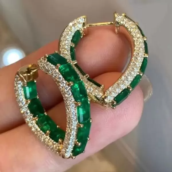 16ctw Emerald and White Sapphire Tulip Hoop Earrings