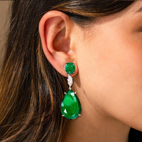 32ctw Pear Cut Emerald Classic Drop Earrings