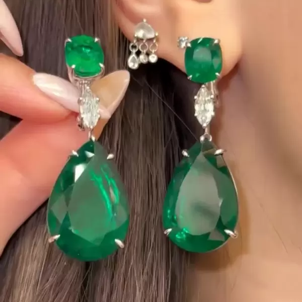 32ctw Pear Cut Emerald Classic Drop Earrings