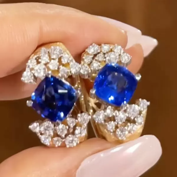 8ctw Cushion Cut Blue Sapphire Clustered Huggie Earrings