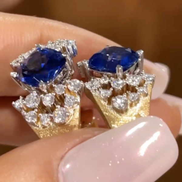 8ctw Cushion Cut Blue Sapphire Clustered Huggie Earrings