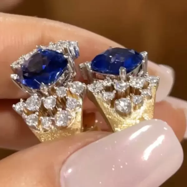 8ctw Cushion Cut Blue Sapphire Clustered Huggie Earrings