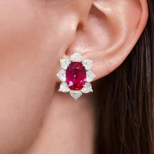 12ctw Oval Cut Ruby Halo Classic Stud Earrings