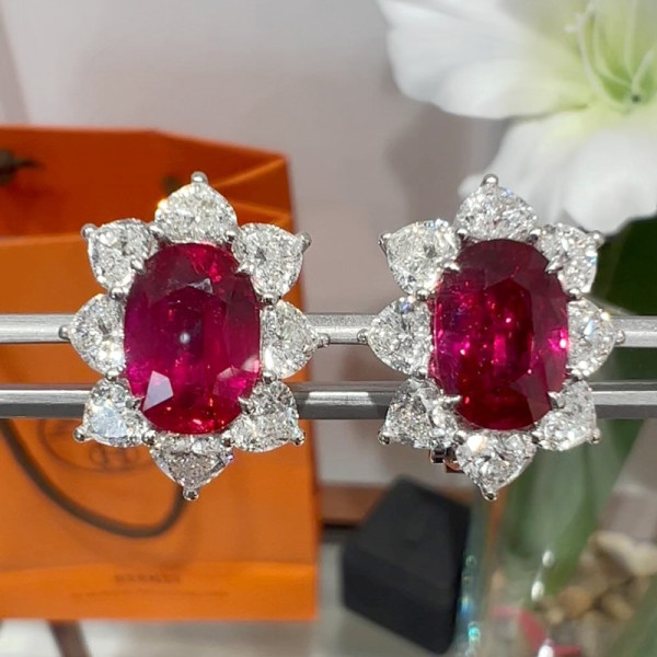 12ctw Oval Cut Ruby Halo Classic Stud Earrings