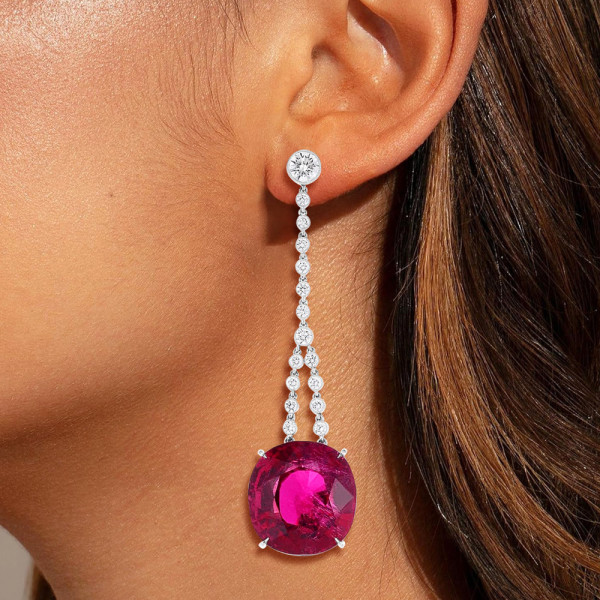 18ctw Cushion Cut Ruby Drop Earrings