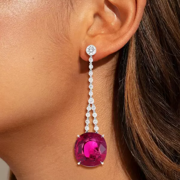 18ctw Cushion Cut Ruby Drop Earrings