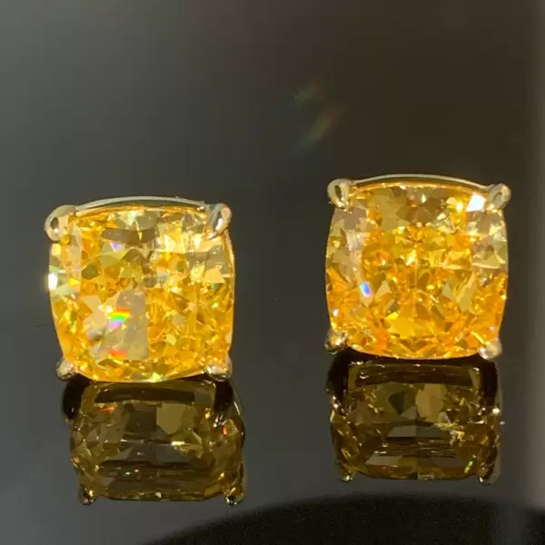 16ctw Cushion Cut Yellow Sapphire Stud Earrings