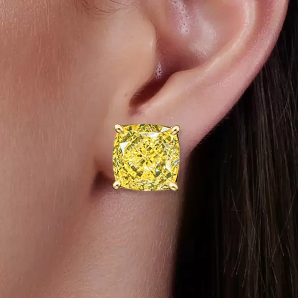 16ctw Cushion Cut Yellow Sapphire Stud Earrings