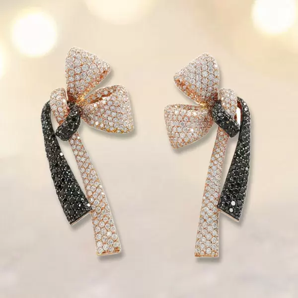 9ctw White and Black Sapphire Paved Bow Earrings