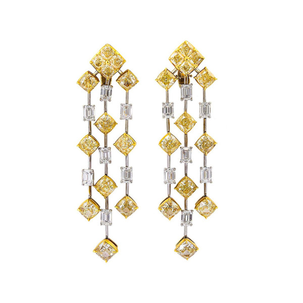 32ctw Cushion Cut Yellow Sapphrie Chandelier Statement Earrings