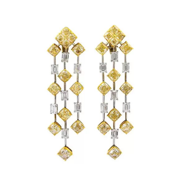 32ctw Cushion Cut Yellow Sapphrie Chandelier Statement Earrings