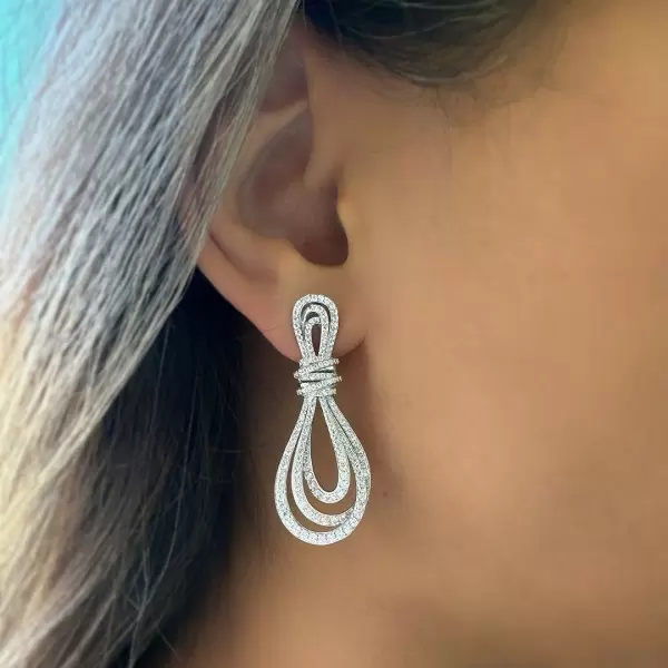 6ctw White Sapphire Paved Intertwined Rope Drop Earrings