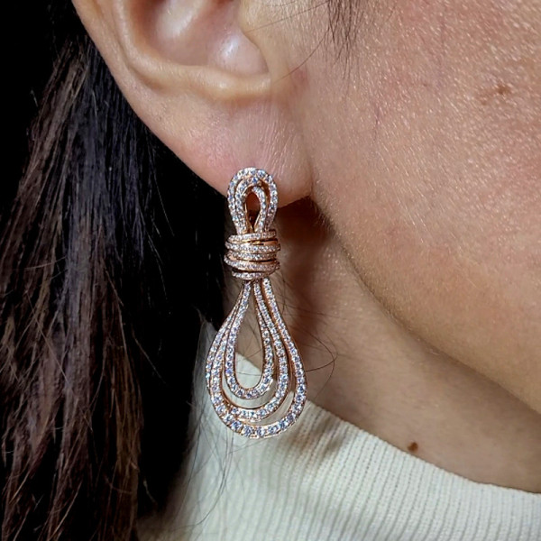6ctw White Sapphire Paved Intertwined Rope Drop Earrings