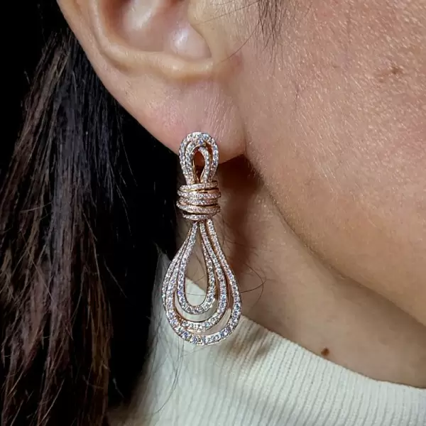6ctw White Sapphire Paved Intertwined Rope Drop Earrings