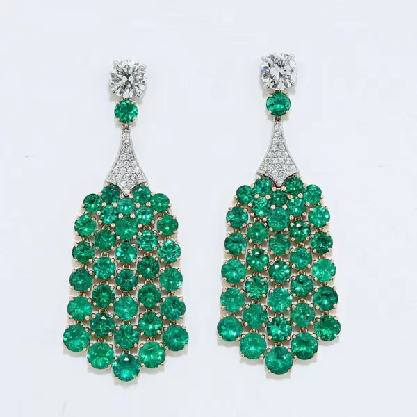 18ctw Round Cut Emerald Chandelier Statement Earrings