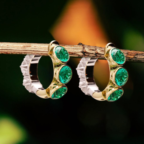 9ctw White Sapphire and Emerald Double Face Huggie Earrings
